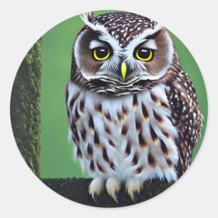 Cute Cuddly Artsy Woodland Owl Runder Aufkleber