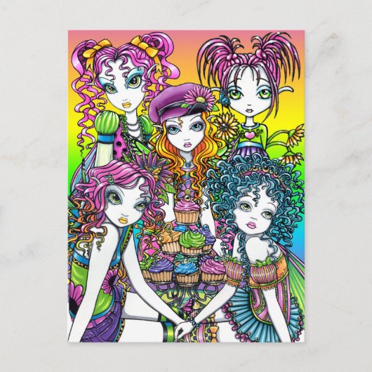 Cute Cup Cake Rainbow Fairies Party Postcard Postkarte (Vorderseite)