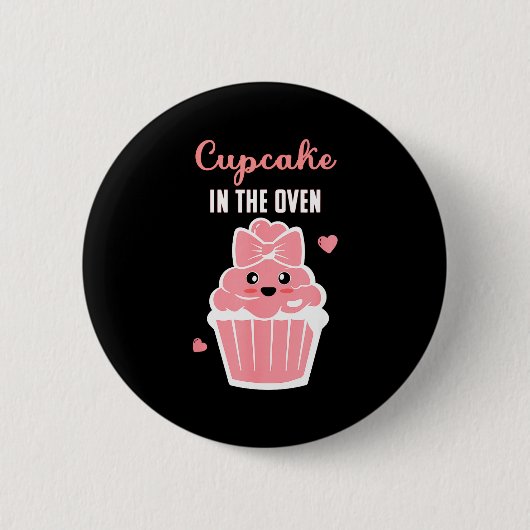 Cute Cupcake In The Oven Gender Reveal Baby Girl Button (Vorderseite)