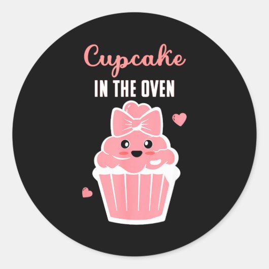 Cute Cupcake In The Oven Gender Reveal Baby Girl Runder Aufkleber (Vorderseite)