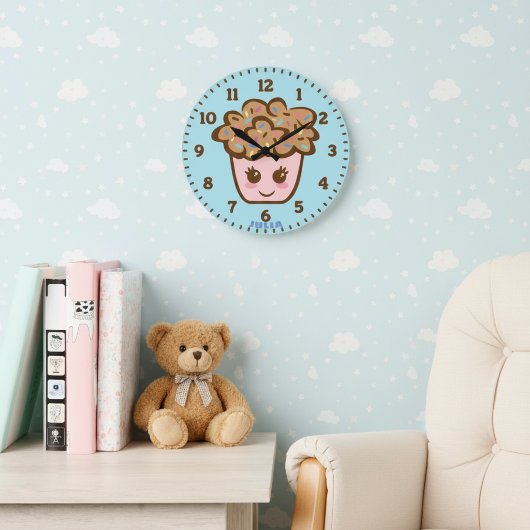 Cute Cupcake Nursery Wall Clock with Name Große Wanduhr