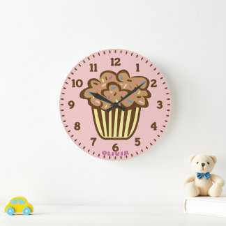 Cute Cupcake with Custom Name Wall Clock Große Wanduhr