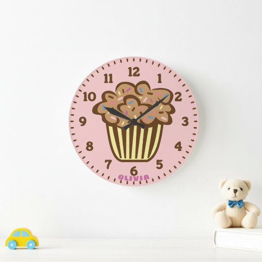 Cute Cupcake with Custom Name Wall Clock Große Wanduhr