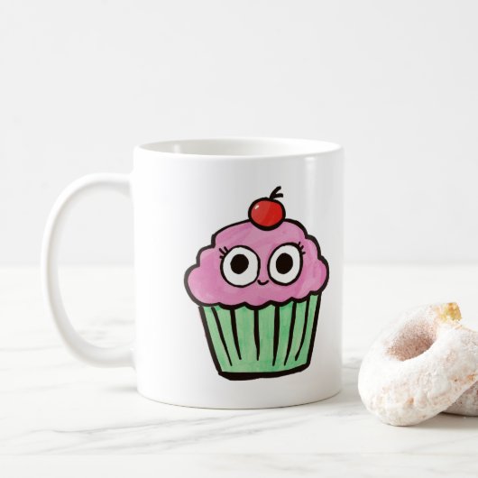 Cute Cupcake with Eyes Mug Kaffeetasse (Mit Donut)