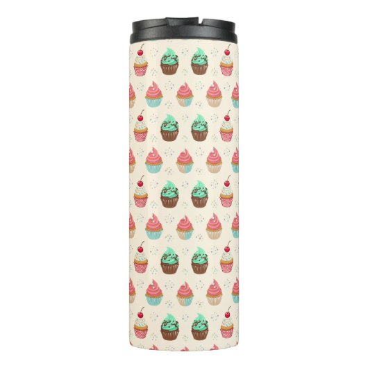 Cute Cupcakes Pattern – Adorable Dessert  Thermosbecher (Rückseite)
