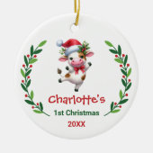 Cute Custom Baby's First Christmas Festive Cow Keramik Ornament (Vorne)