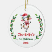 Cute Custom Baby's First Christmas Festive Cow Keramik Ornament (Links)