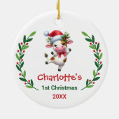 Cute Custom Baby's First Christmas Festive Cow Keramik Ornament (Hinten)
