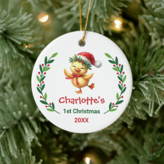 Cute Custom Baby's First Christmas Festive Duck Keramik Ornament