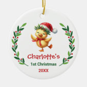 Cute Custom Baby's First Christmas Festive Duck Keramik Ornament (Vorne)