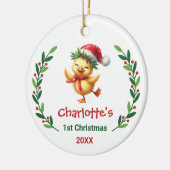 Cute Custom Baby's First Christmas Festive Duck Keramik Ornament (Links)