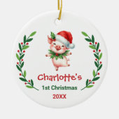 Cute Custom Baby's First Christmas Festive Pig Keramik Ornament (Vorne)