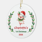 Cute Custom Baby's First Christmas Festive Pig Keramik Ornament (Links)