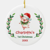 Cute Custom Baby's First Christmas Festive Pig Keramik Ornament (Hinten)