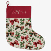 Cute Custom Christmas Bows and Holly Pattern Großer Weihnachtsstrumpf (Vorderseite)