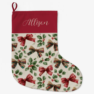 Cute Custom Christmas Bows and Holly Pattern  Großer Weihnachtsstrumpf