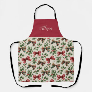 Cute Custom Christmas Bows and Holly Pattern  Schürze