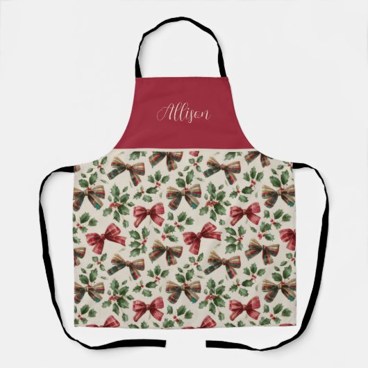 Cute Custom Christmas Bows and Holly Pattern Schürze (Vorderseite)