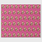 Cute Custom Cowgirl Blonde Kids Face Photo Pink Geschenkpapier (Flach)