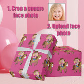 Cute Custom Cowgirl Blonde Kids Face Photo Pink Geschenkpapier