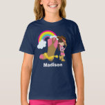 Cute Custom Cowgirl Rodeo Birthday T-Shirt<br><div class="desc">Brünette Cowgirl in a pretty pink skirt with cow print vest,  Cowboy hat and boots,  Holding a lasso. Customize with your little country girl's name and age. Perfekte Tee für ein wildes West Birthday Party Theme. Süßer Rainbow,  wir haben Shirts.</div>