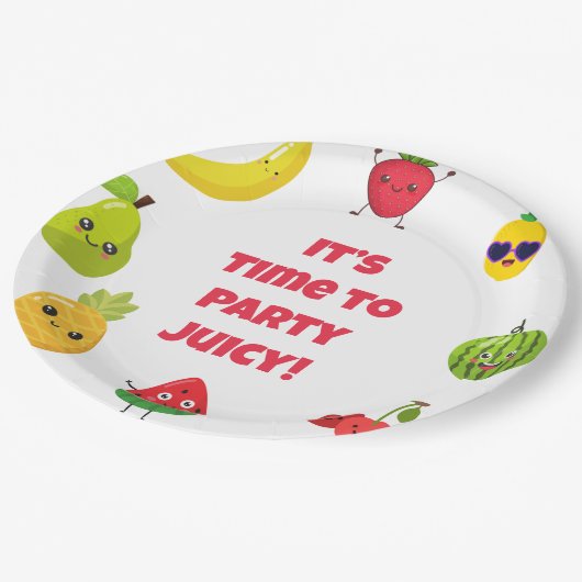 Cute Custom Funny Fruit Kid Birthday Party  Plates Pappteller (Schrägansicht)