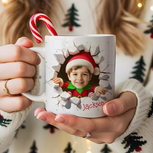 Cute Custom Kids Face Photo Funny Elf Christmas Kaffeetasse