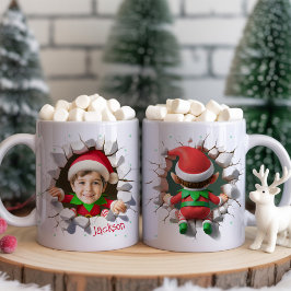Cute Custom Kids Face Photo Funny Elf Christmas Kaffeetasse