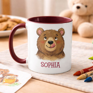 Cute Custom Name Bear Woodland Animal Kids Tasse