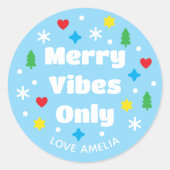 Cute Custom Name Holiday Retro Blue Christmas Runder Aufkleber (Vorderseite)