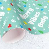 Cute Custom Name Holiday Retro Green Christmas Geschenkpapier