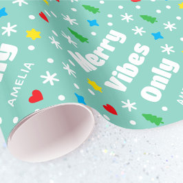 Cute Custom Name Holiday Retro Green Christmas Geschenkpapier