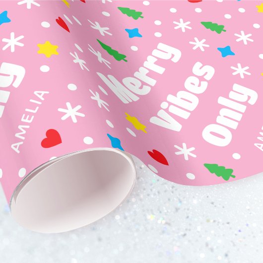 Cute Custom Name Holiday Retro Pink Christmas Geschenkpapier