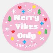 Cute Custom Name Holiday Retro Pink Christmas Runder Aufkleber (Vorderseite)