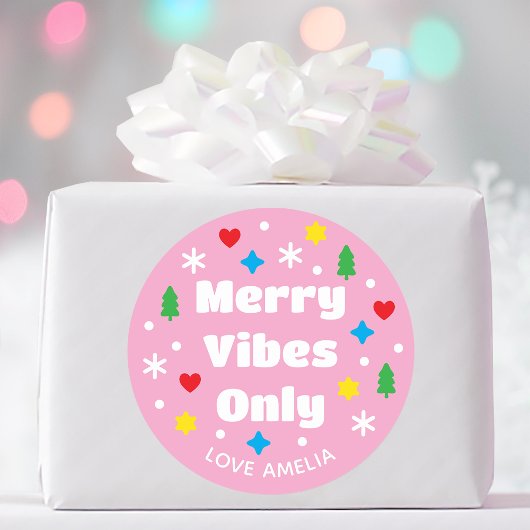Cute Custom Name Holiday Retro Pink Christmas Runder Aufkleber