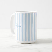 Cute Custom Name Light Blue Stripes Girly Kaffeetasse (Vorderseite Links)