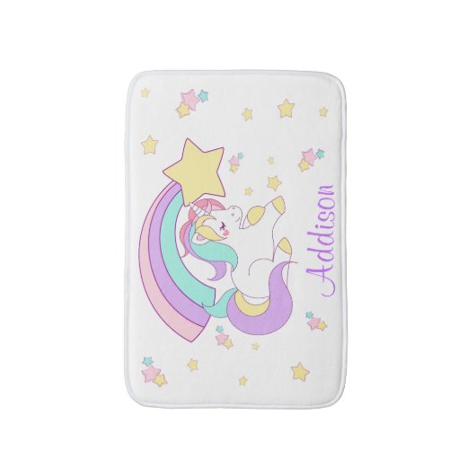 Cute Custom Personalized Magical Rainbow Unicorn Badematte (Vorderseite Vertikal)