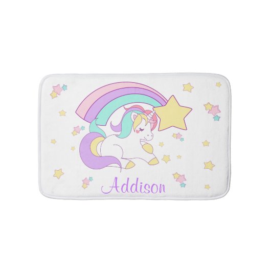 Cute Custom Personalized Magical Rainbow Unicorn Badematte (Vorderseite)