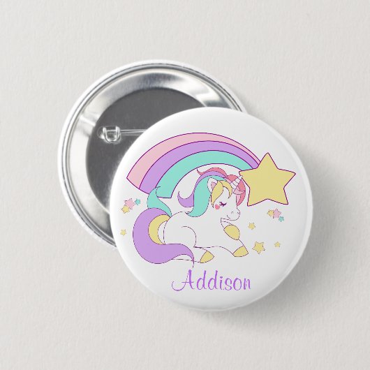 Cute Custom Personalized Magical Rainbow Unicorn Button (Vorne & Hinten)
