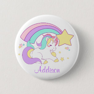 Cute Custom Personalized Magical Rainbow Unicorn Button