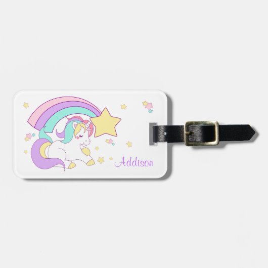 Cute Custom Personalized Magical Rainbow Unicorn Gepäckanhänger (Vorderseite horizontal)