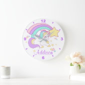 Cute Custom Personalized Magical Rainbow Unicorn Große Wanduhr (Zuhause)