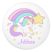 Cute Custom Personalized Magical Rainbow Unicorn Keramikknauf (Vorderseite)