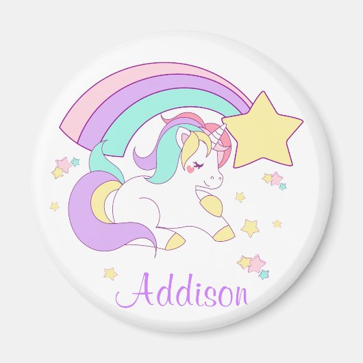 Cute Custom Personalized Magical Rainbow Unicorn Magnet (Vorne)