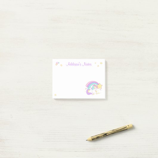 Cute Custom Personalized Magical Rainbow Unicorn Post-it Klebezettel (Auf Schreibtisch)