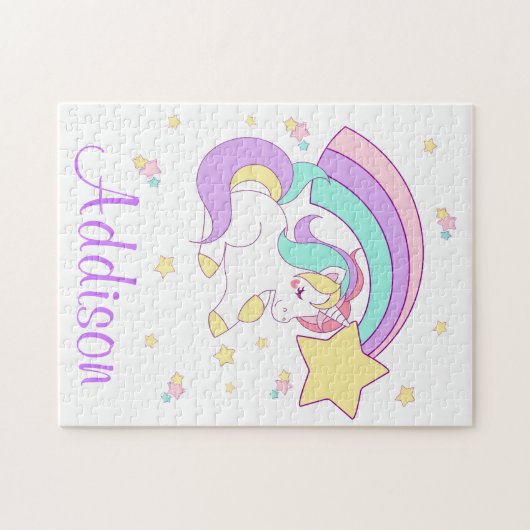 Cute Custom Personalized Magical Rainbow Unicorn Puzzle (Horizontal)