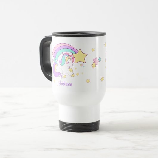 Cute Custom Personalized Magical Rainbow Unicorn Reisebecher (Vorderseite Links)