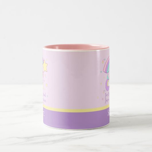 Cute Custom Personalized Magical Rainbow Unicorn Zweifarbige Tasse (Mittel)