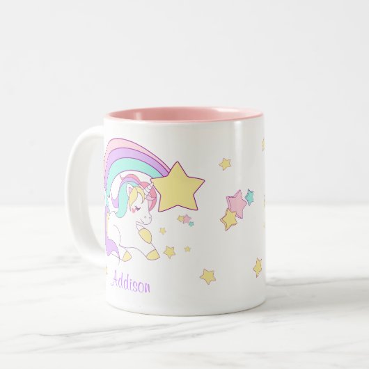 Cute Custom Personalized Magical Rainbow Unicorn Zweifarbige Tasse (Vorderseite Links)