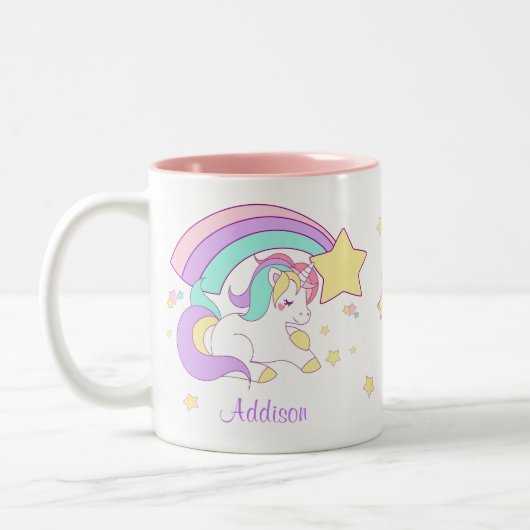 Cute Custom Personalized Magical Rainbow Unicorn Zweifarbige Tasse (Links)